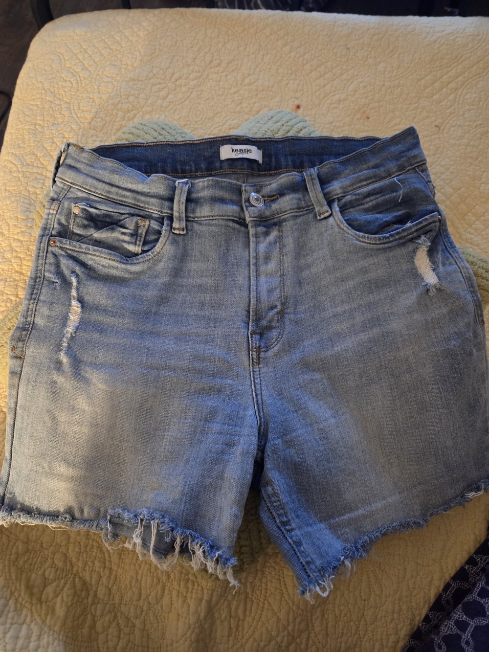 Kensie Light Wash Distressed Denim Cutoff Shorts